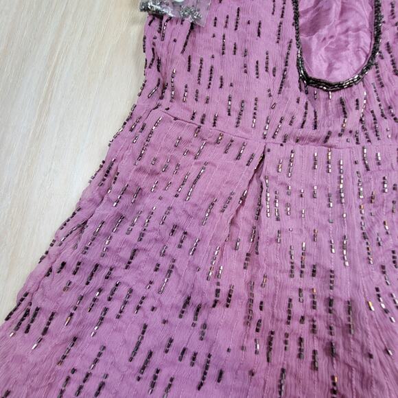 Free People Pink Rose Beaded Beauty Embellished Sleeveless Playsuit Romper 2 - Picture 6 of 15